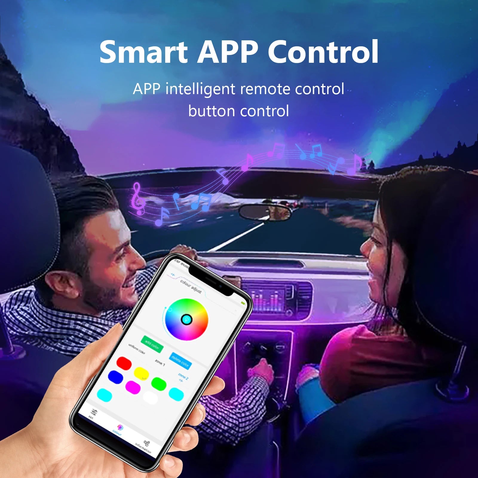 18-in-1 Universal Car Ambient Light Kit – 256 RGB Colors, App Control, Music Sync, Premium Fiber Optic, 12V for Any Vehicle