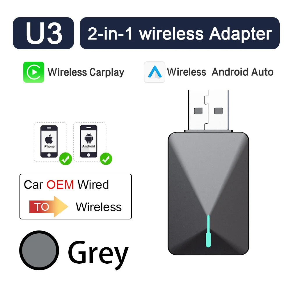 Wireless CarPlay Adapter for Wired CarPlay Cars — Android Auto Wireless Dongle, Auto-Reconnect, Plug & Play