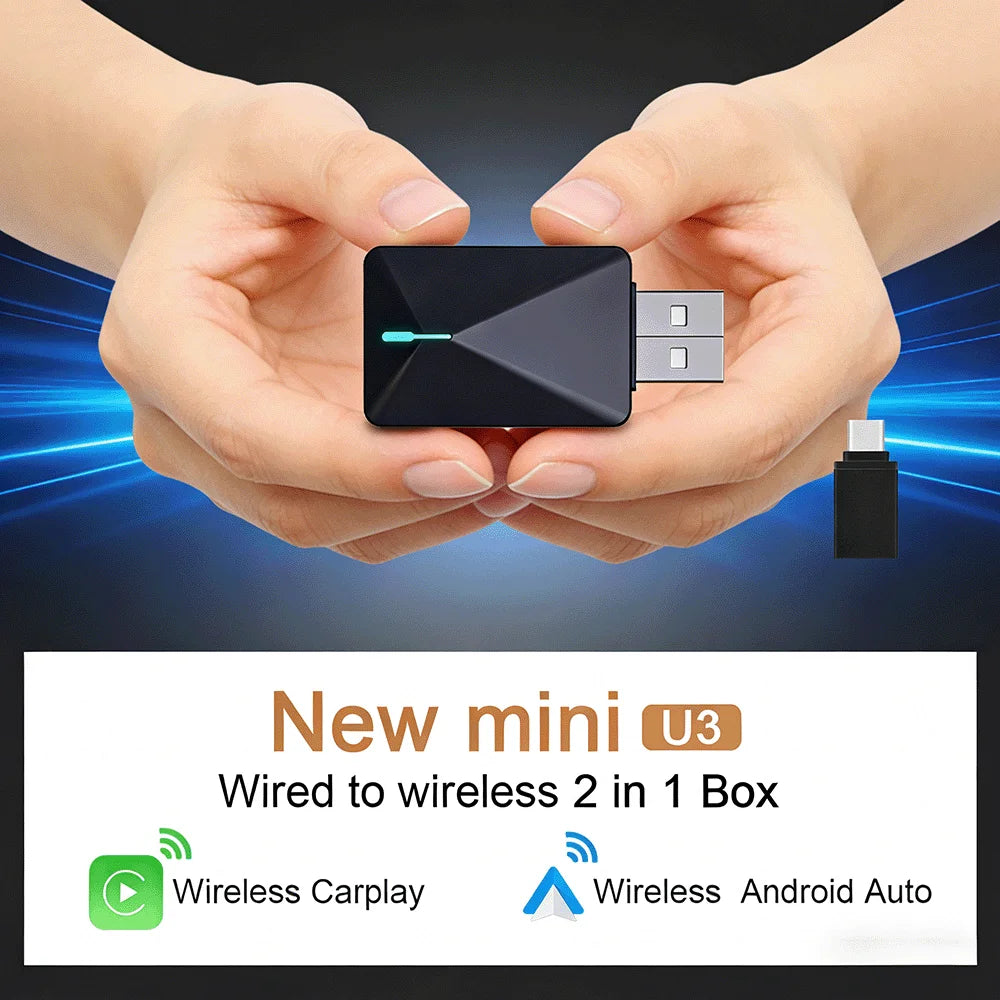 Wireless CarPlay Adapter for Wired CarPlay Cars — Android Auto Wireless Dongle, Auto-Reconnect, Plug & Play