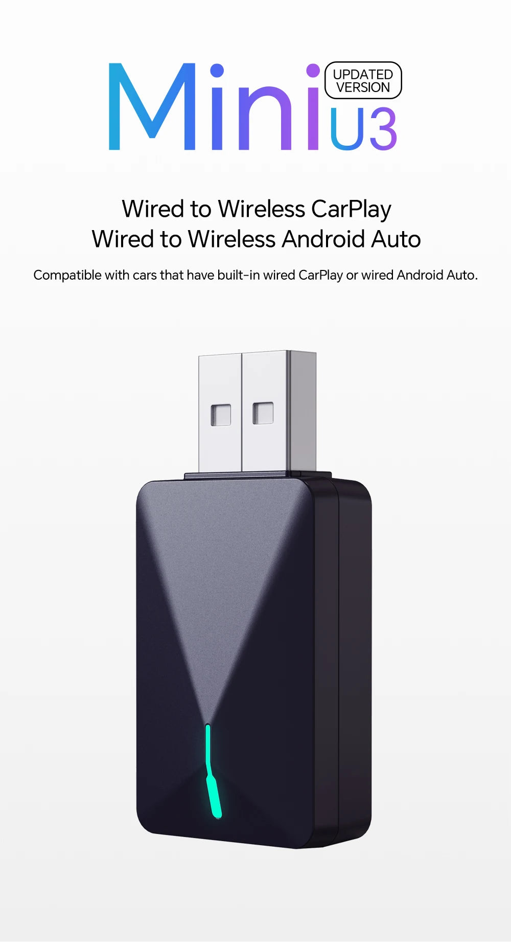 Wireless CarPlay Adapter for Wired CarPlay Cars — Android Auto Wireless Dongle, Auto-Reconnect, Plug & Play