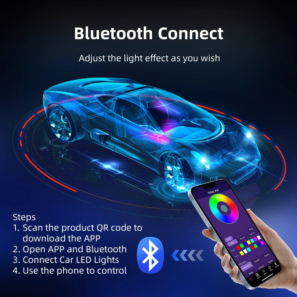 18-in-1 Universal Car Ambient Light Kit – 256 RGB Colors, App Control, Music Sync, Premium Fiber Optic, 12V for Any Vehicle
