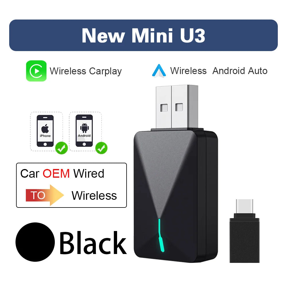 Wireless CarPlay Adapter for Wired CarPlay Cars — Android Auto Wireless Dongle, Auto-Reconnect, Plug & Play