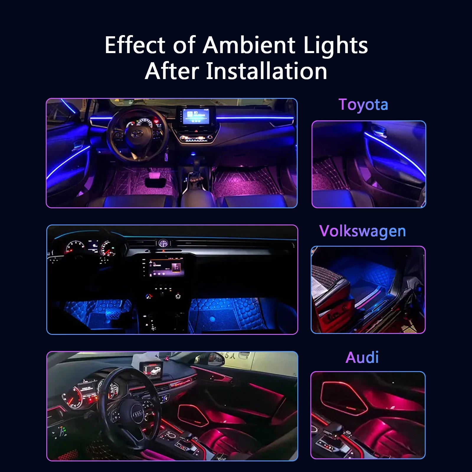 18-in-1 Universal Car Ambient Light Kit – 256 RGB Colors, App Control, Music Sync, Premium Fiber Optic, 12V for Any Vehicle